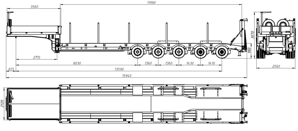 Полуприцеп тяжеловоз низкорамный UAT-SLHH-570.01, грузоподъёмностью 70 т