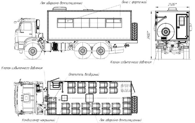 ВАХТОВЫЙ АВТОБУС на базе шасси КАМАЗ 43118-1048-10 6×6,  UAT-SBPT43118-2810.01