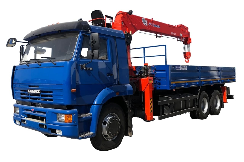 Бортовая автоплатформа с кран манипулятором КАМАЗ 65117-1010-62 6х4, грузоподъёмность 6,6 т