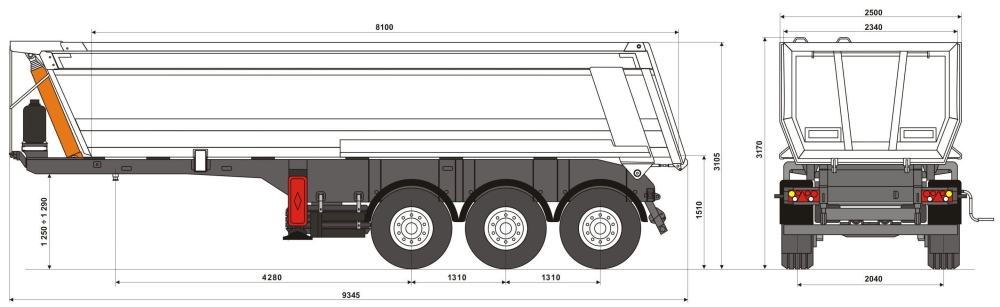 Полуприцеп самосвальный UAT-STRP-2728.01, объём 27-29 куб.м (Hardox)