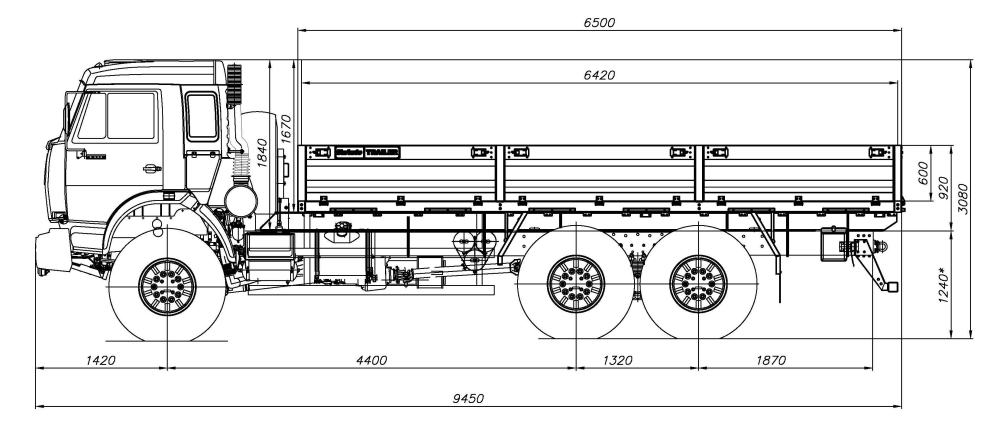 Бортовая платформа на базе шасси КАМАЗ 43118-1098-10 6х6 UAT-BPK43118-1611.01
