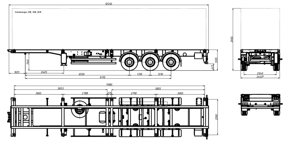 Полуприцеп-контейнеровоз UAT-SCTB-327.11, грузоподъёмностью 30,5 т