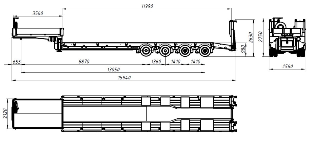 Полуприцеп тяжеловоз низкорамный UAT-SLHH-453.01, грузоподъёмностью 53 т